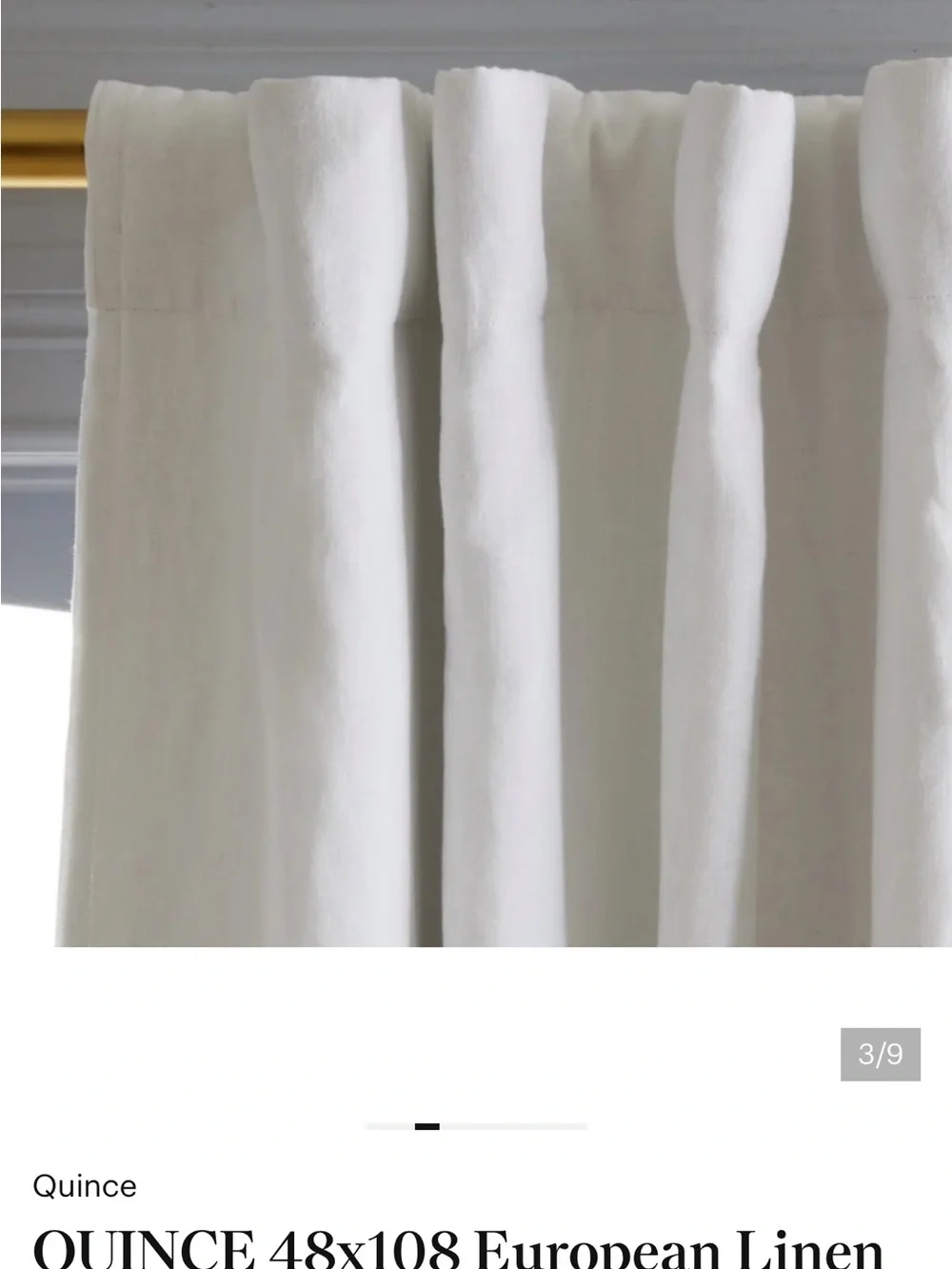 QUINCE 48x108 European Linen Room Darkening Curtain White 9449